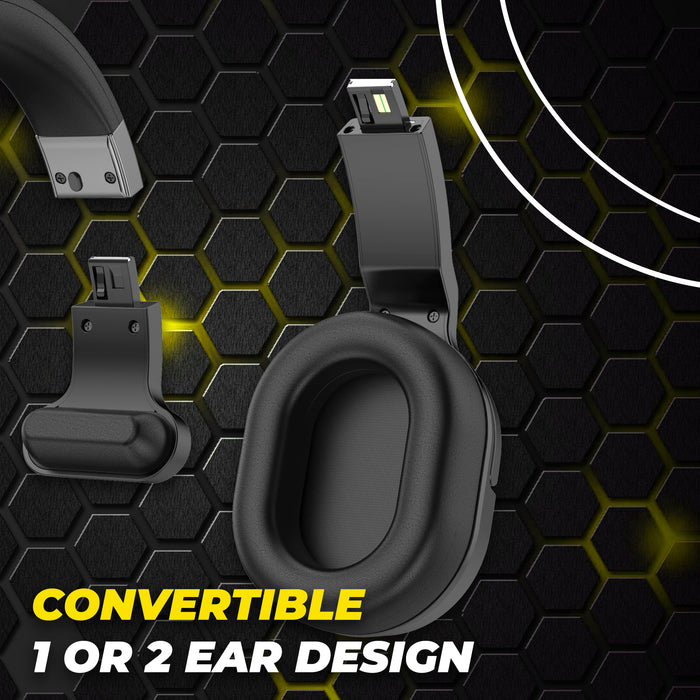 PATRIOT Convertible Bluetooth Over the Head Headset! Single or Dual Ear Stereo Noise Canceling Headset 200ft+ Range