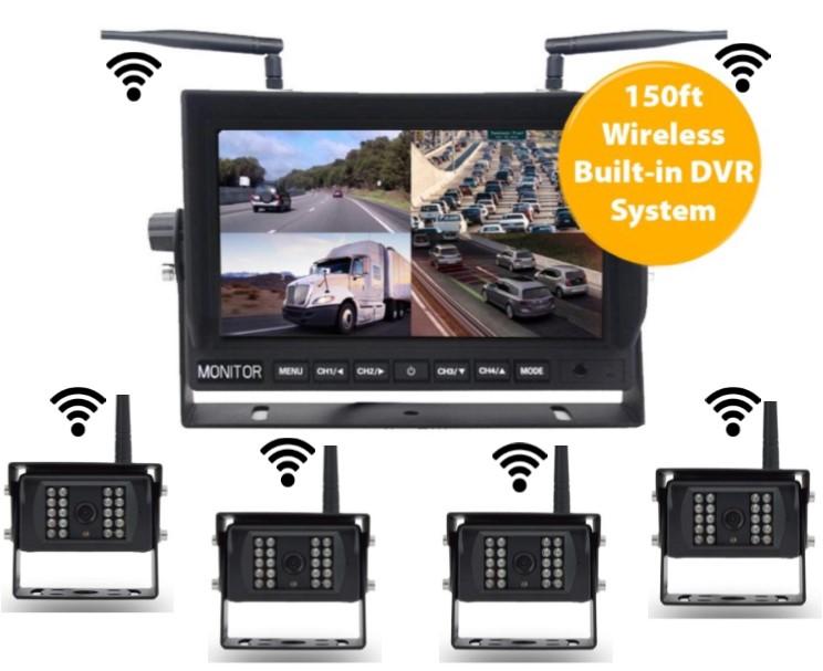 1st Gen Digital Wireless DVR  Dash Cam System! 2-4 Camera Options with 9" LCD Quad Screen