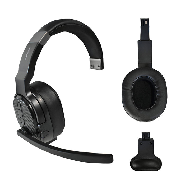 PATRIOT Convertible Bluetooth Over the Head Headset! Single or Dual Ear Stereo Noise Canceling Headset 200ft+ Range