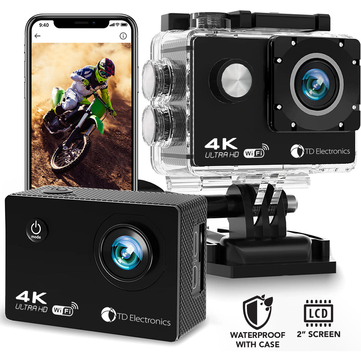 Sports Action Video Camera 4K Waterproof Wide View Angle Bike Outdoor  Cameras Black