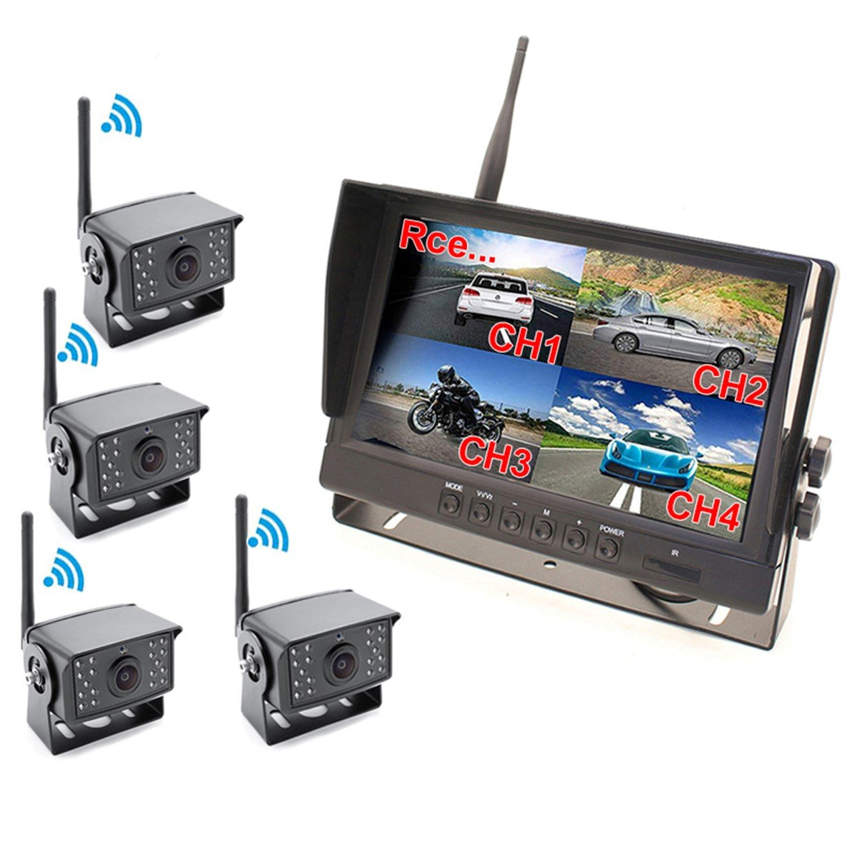 9 DVR Quad Monitor 4x 4CH Realtime Backup Dash Cam Side Recording
