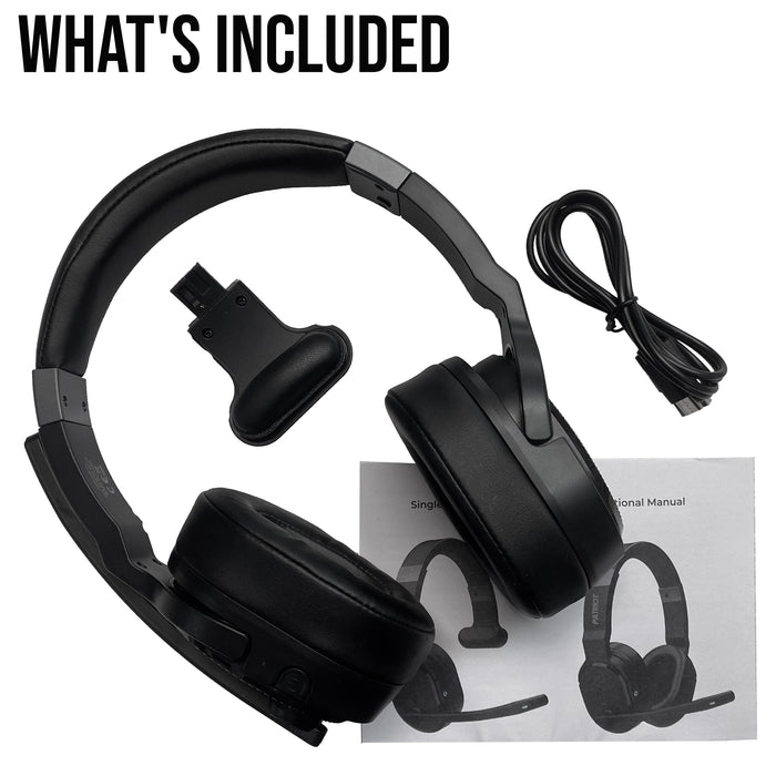 PATRIOT Convertible Bluetooth Over the Head Headset! Single or Dual Ear Stereo Noise Canceling Headset
